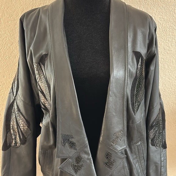 Vintage 80s Leather Patch Work Club Jacket - Picture 3 of 12